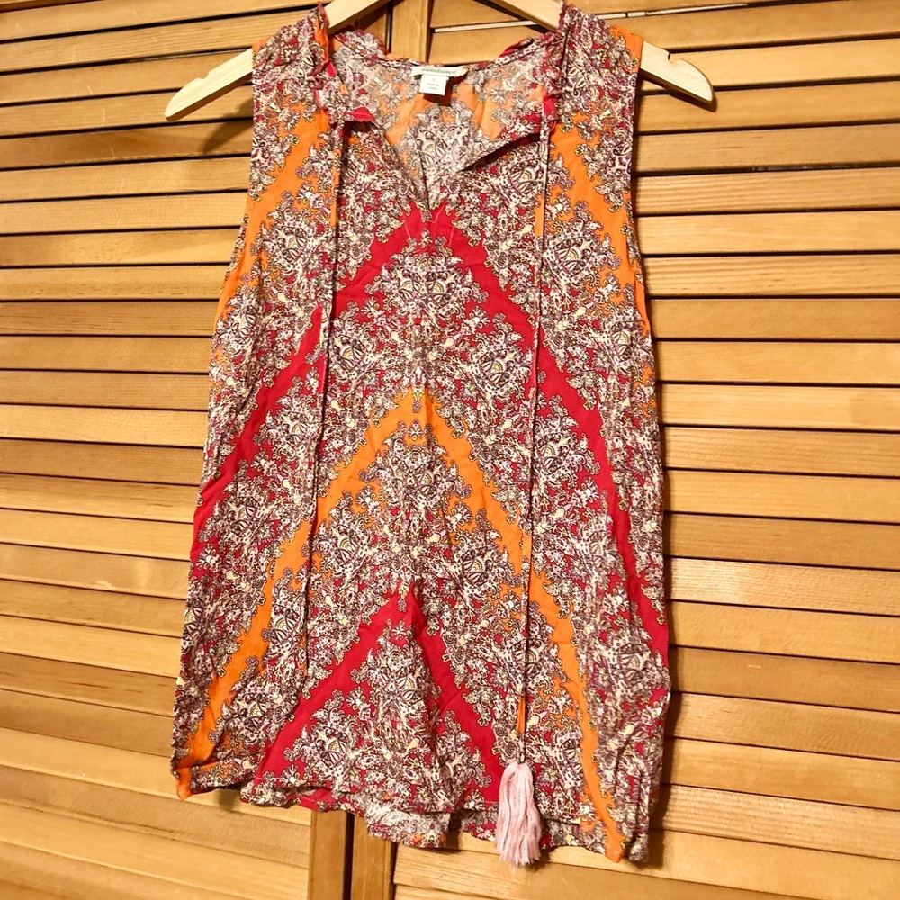 Sundance Red and Orange Sleeveless Blouse
